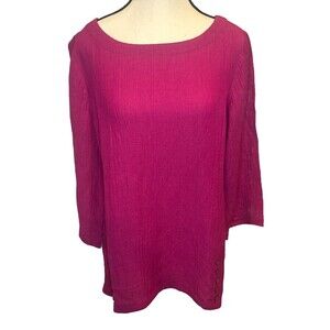 Women’s Soft Surroundings PINK Ramie Rayon Tunic Top Gauze Textured Buttons Sz M